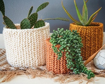 Herringbone Crochet Basket PDF PATTERN, Instant Download. Home Decor Plant Crochet Basket in Three Size Options