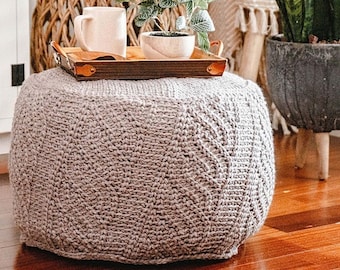 If The Slipper Fits Cable Floor Pouf Crochet Pattern + Video. Instant PDF Download Digital Pattern. Knit-look crochet stitches.