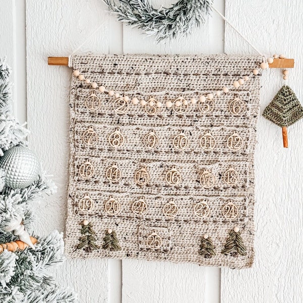 Christmas Crochet Advent Calendar Pattern with Video Tutorial. Count Down To Christmas - Cute Pine Christmas Tree. Plus, Holiday Gift Tags!