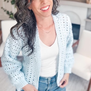 CROCHET PATTERN + VIDEO Easy Crochet Cardigan with only 2 Seams! The Hummingbird Cardi has guided diagrams and is crocheted flat!