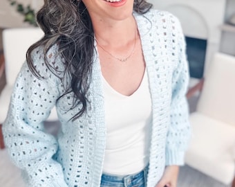 CROCHET PATTERN + VIDEO Easy Crochet Cardigan with only 2 Seams! The Hummingbird Cardi has guided diagrams and is crocheted flat!