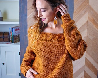CROCHET PATTERN - Valencia Infinity Cable Crochet Sweater Instant Download Size Small to 4x Crochet Pattern Fall & Winter Wear Fashion