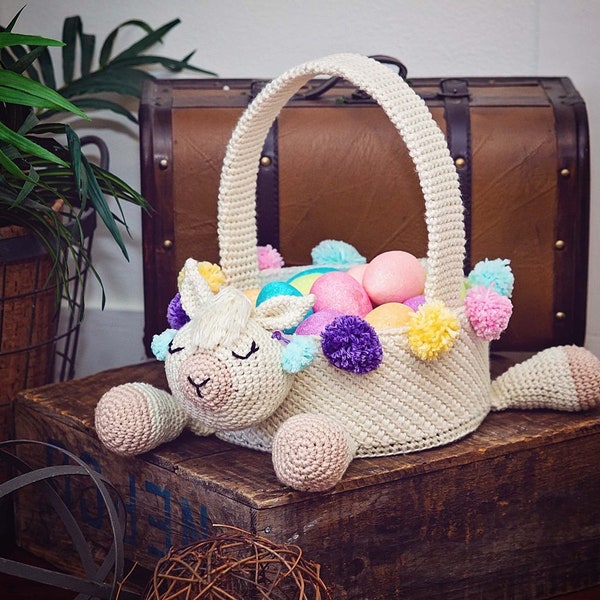 Llama Easter Basket Crochet PATTERN Instant Download, Toy Storage Basket, No Drama Llama