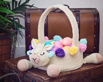 Llama Easter Basket Crochet PATTERN Instant Download, Toy Storage Basket, No Drama Llama