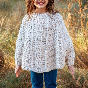 CROCHET PATTERN + VIDEO Starlette Cable Crochet Poncho Instant Download, Child and Adult Crochet Pattern, Fall & Winter Wear Fashion