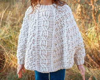 Starlette Cable Crochet Poncho Instant Download PDF Pattern, Child and Adult Crochet Pattern, Fall & Winter Wear Fashion