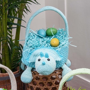 Dinosaur Easter Basket Crochet PATTERN Instant Download, Toy Storage Basket image 5