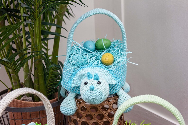 Dinosaur Easter Basket Crochet PATTERN Instant Download, Toy Storage Basket image 5