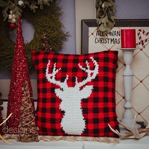 Farmhouse Plaid Deer Pillow Cover Christmas Decor, Instant Download PDF Pattern, Includes Chart, Holiday Decor Crochet Pattern image 6