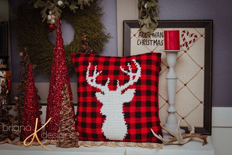 Farmhouse Plaid Deer Pillow Cover Christmas Decor, Instant Download PDF Pattern, Includes Chart, Holiday Decor Crochet Pattern image 6