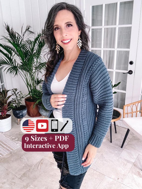 CROCHET PATTERN + VIDEO + App, Autumn Wheat Ribbed Cardigan, Xs-5x Plus Size, Beginner Friendly Flat Crochet Sweater, Instant Download