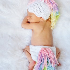 Unicorn Baby PATTERN Instant Download, Newborn-12 Months Unicorn Hat and Diaper Cover Set image 2