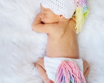 CROCHET PATTERN + VIDEO Unicorn Baby Pattern Instant Download, Newborn-12 Months Unicorn Hat and Diaper Cover Set