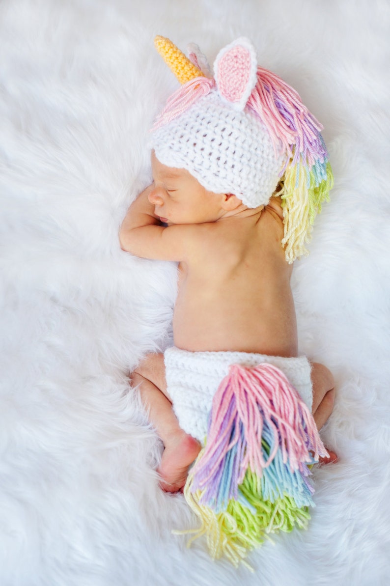 Unicorn Baby PATTERN Instant Download, Newborn-12 Months Unicorn Hat and Diaper Cover Set image 2