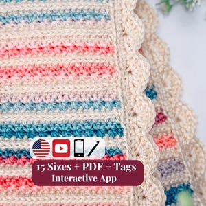 CROCHET PATTERN + VIDEO Striped Petal Loop Blanket | Textured Two-Color Stripe | 15 Sizes Lovey to King | Instant Pdf Download