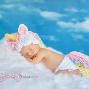 Unicorn Baby PATTERN Instant Download, Newborn-12 Months Unicorn Hat and Diaper Cover Set image 1