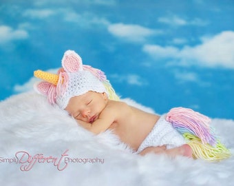 Unicorn Baby PATTERN Instant Download, Newborn-12 Months Unicorn Hat and Diaper Cover Set