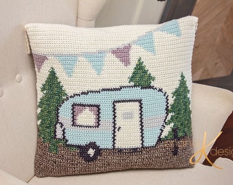 Camper Crochet Pillow Cover Home Decor, Instant Download PDF Pattern, Includes Chart, Holiday Decor Crochet Pattern