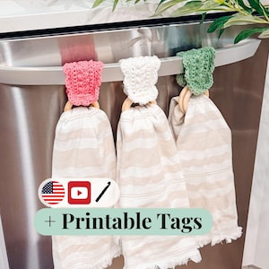 CROCHET PATTERN + VIDEO Crochet Dishtowel Holder Pattern, Wheat Stitch™ Scalloped Towel Holder, Kitchen Crochet, Hanging Towel Holder Decor