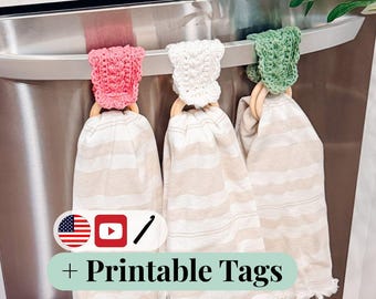 CROCHET PATTERN + VIDEO Crochet Dishtowel Holder Pattern, Wheat Stitch™ Scalloped Towel Holder, Kitchen Crochet, Hanging Towel Holder Decor