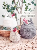 CROCHET PATTERN + VIDEO Wheat Stitch Crochet Chicken Pattern + Printable Tags 2 Size Options, Crochet Hen Pattern, Crochet Amigurumi Chicken