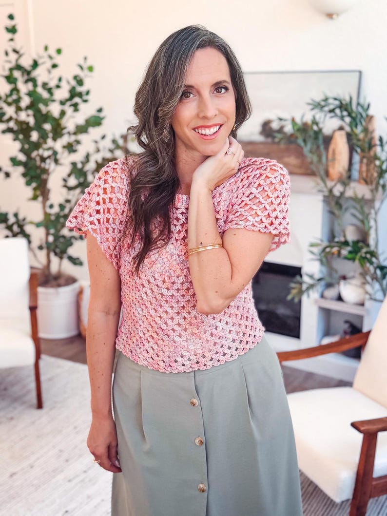 CROCHET PATTERN + VIDEO Circle Leaf Crochet Top Pattern Summer Lace Crochet Shirt – Seamless Top Down Pattern – Size Inclusive xs–5X bild 6