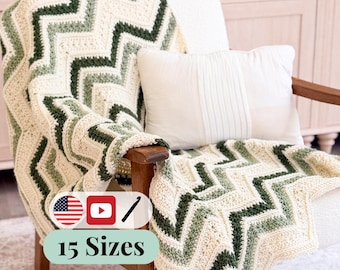 CROCHET PATTERN + VIDEO Petal Loop Chevron Blanket | Textured Chevron Stripe | 15 Sizes Lovey to King | Cozy Throw | Instant Pdf Download