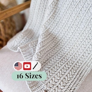 CROCHET PATTERN + VIDEO Cozy Braided Wheat Stitch™ Crochet Blanket Pattern | Worsted Throw Pdf | Beginner-Friendly Afghan | 16 Sizes