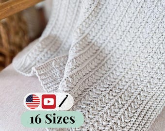CROCHET PATTERN + VIDEO Cozy Braided Wheat Stitch™ Crochet Blanket Pattern | Worsted Throw Pdf | Beginner-Friendly Afghan | 16 Sizes
