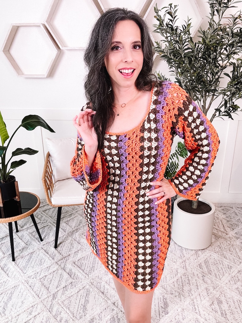 CROCHET PATTERN + VIDEO Classic Granny Crochet Dress Pattern. Extra Bonus Guide to use any weight of yarn. Includes color inspiration. zdjęcie 4