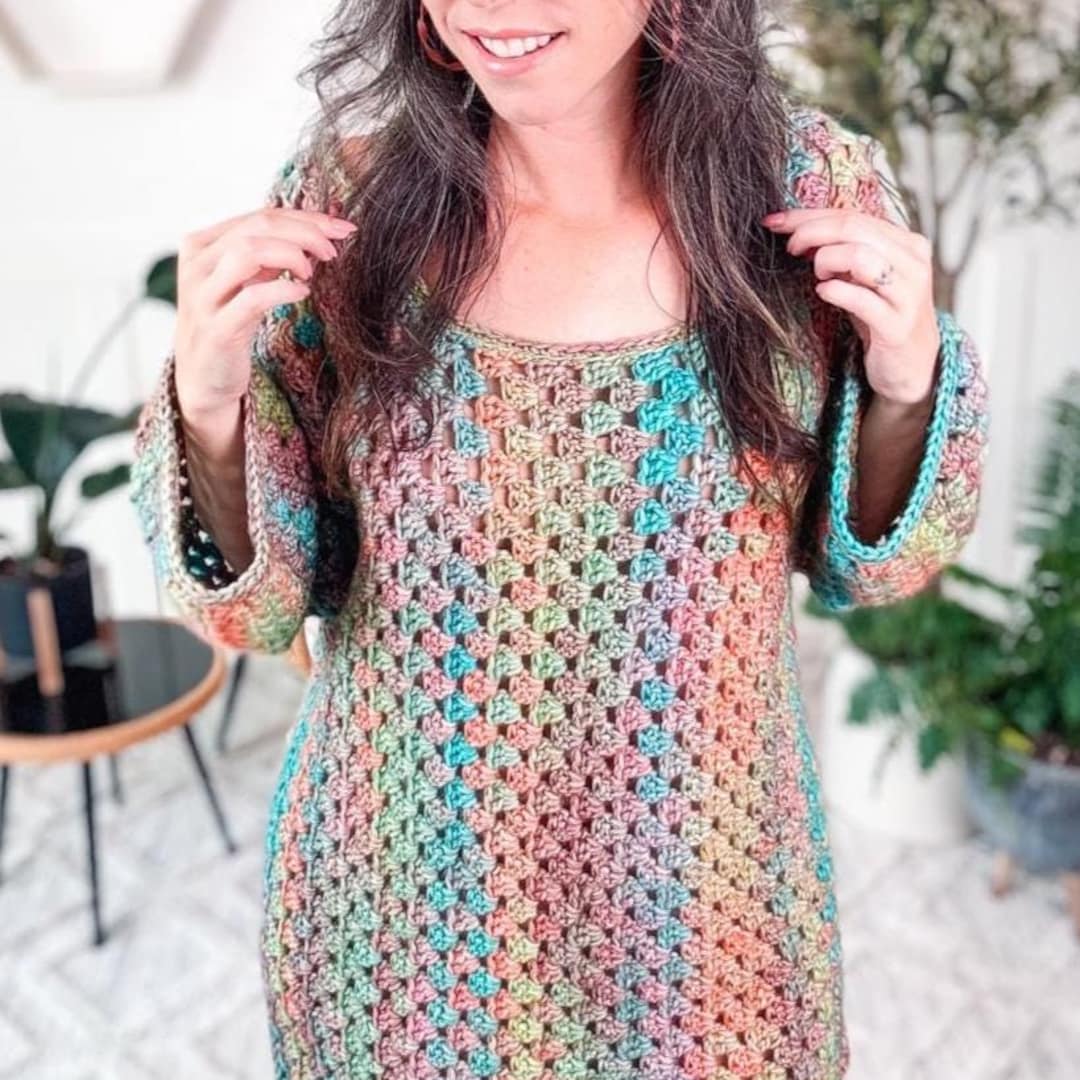 CROCHET PATTERN + VIDEO Classic Granny Crochet Dress Pattern. Extra Bonus Guide to Use Any Weight of Yarn. Includes Color Inspiration