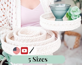 CROCHET PATTERN + VIDEO Petal Loop Stitch Crochet Nesting Trays Pattern, Round Basket Pattern, Crochet Home Decor, Organizer Trays