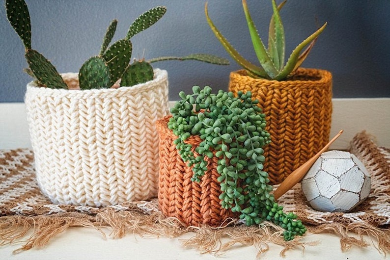 Herringbone Crochet Basket PDF PATTERN, Instant Download. Home Decor Plant Crochet Basket in Three Size Options image 1