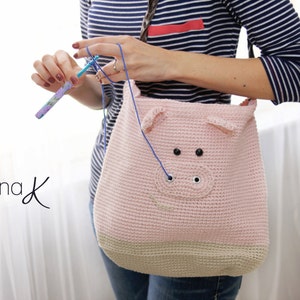 Pig Crafter Bag Crochet PATTERN, Purse, Tote, Instant Download image 3