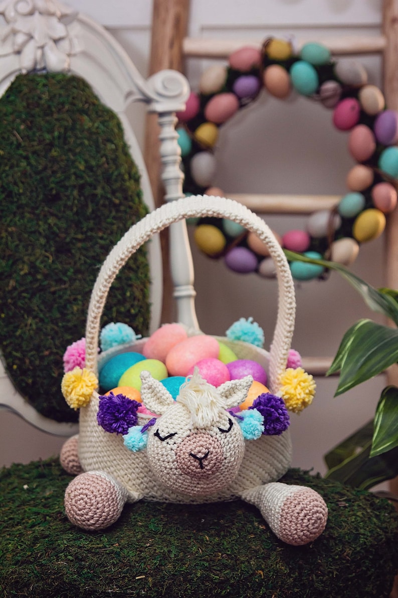 Llama Easter Basket Crochet PATTERN Instant Download, Toy Storage Basket, No Drama Llama image 4