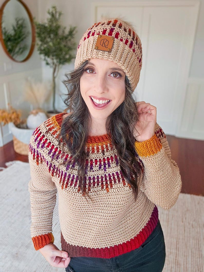 Mosaic Ridge Crochet Hat Pattern, Instant PDF Download Colorwork Beanie