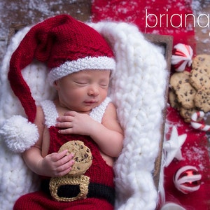 Santa Holiday Outfit Overalls and Hat Knit PATTERN Newborn image 4