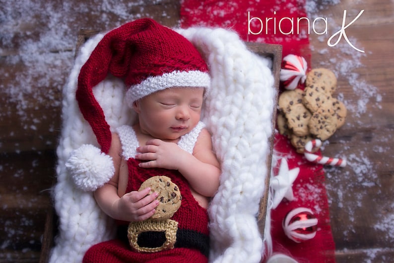 Santa Holiday Outfit Overalls and Hat Knit PATTERN Newborn image 4