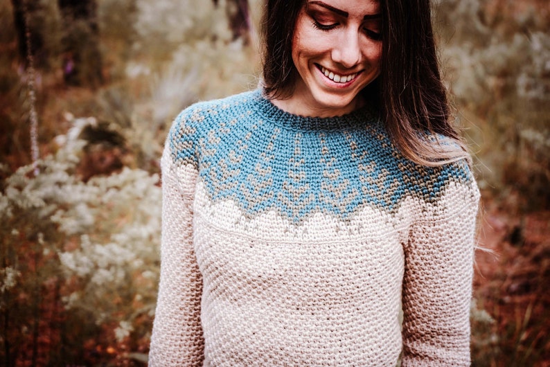 Cozy Fair Isle Crochet Sweater Pattern with Video Tutorial & Charts, XS to 5X Sizes image 7
