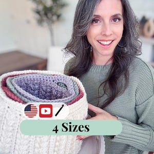 CROCHET PATTERN + VIDEO Wheat Stitch™ Nesting Baskets Crochet Pattern, 4 Sizes with Video Tutorial, Pdf Instand Download