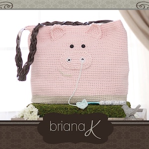 Pig Crafter Bag Crochet PATTERN, Purse, Tote, Instant Download image 2