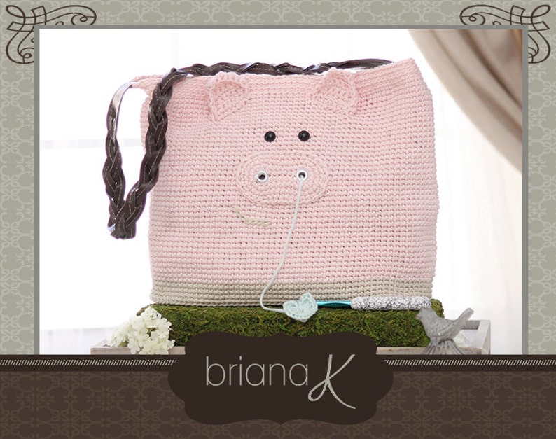 Pig Crafter Bag Crochet PATTERN, Purse, Tote, Instant Download image 2