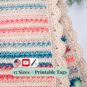 CROCHET PATTERN + VIDEO Striped Petal Loop Blanket | Textured Two-Color Stripe | 15 Sizes Lovey to King | Instant Pdf Download
