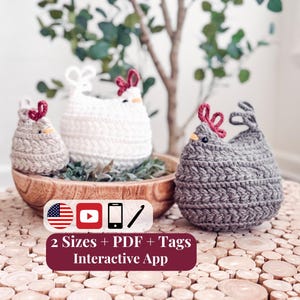 CROCHET PATTERN + VIDEO Wheat Stitch™ Crochet Chicken Pattern +Printable Tags 2 Size Options, Crochet Hen Pattern, Crochet Amigurumi Chicken