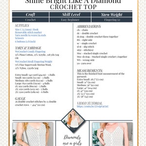 Shine Bright Like A Diamond Tank Top Crochet Pattern Video Tutorial, Instant Download PDF Crochet Pattern, Size XS-3X Easy Beginner Top image 10