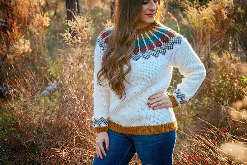 Traveler Fair Isle Crochet Sweater Instant Download PDF Pattern, xs to 5x sizes, Pullover Crochet Colorwork Pattern, Video Tutorial Incl. image 1