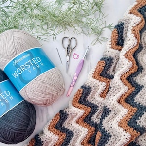 Ripple Crochet Blanket and Ripple Crochet Washcloth patterns by Briana K Designs, chevron zigzag blanket with cotton washcloths