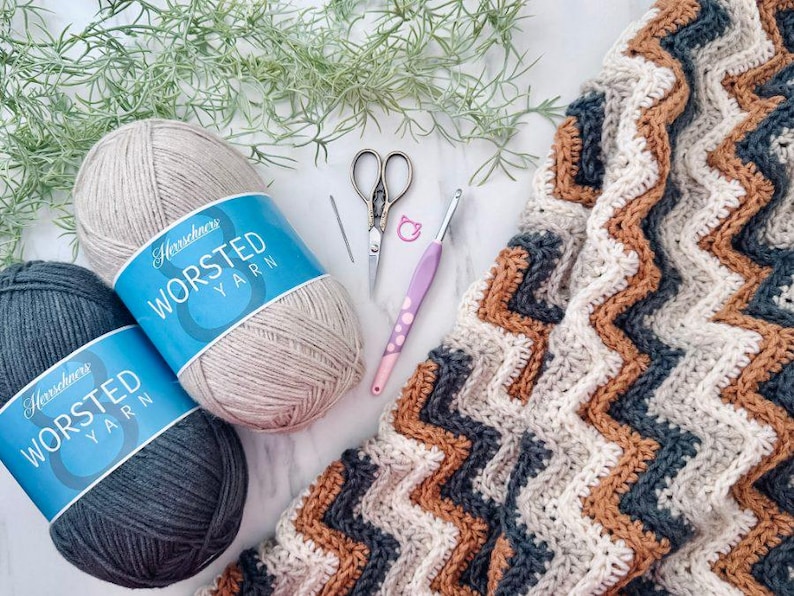 Ripple Crochet Blanket and Ripple Crochet Washcloth patterns by Briana K Designs, chevron zigzag blanket with cotton washcloths