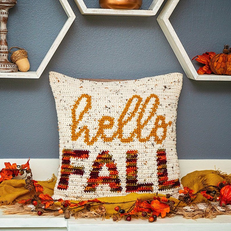 Hello Fall Crochet Pillow Cover Home Decor, Instant Download PDF Pattern, Includes Chart, Holiday Fall Decor Crochet Pattern image 8