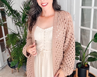 CROCHET PATTERN + VIDEO Regency Crochet Cardigan Pattern Easy flat crochet construction for beginner crocheter Crop Cardigan Duster Cardigan